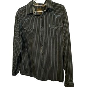 Vintage ROPER Western Cowboy Rodeo Black Striped Snap Up Shirt Men’s XL